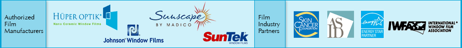 Huper Optik Logo, Johnson Window Films logo, 3M logo, Energy Star Partner logo, Skin Cancer foundation logo, American Society of Interior Designers ASID logo, International Window Film Association IWFA logo